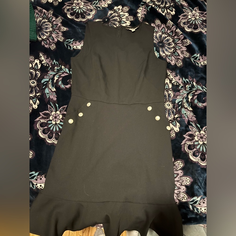 Loft black knee-length dress with pearl accents